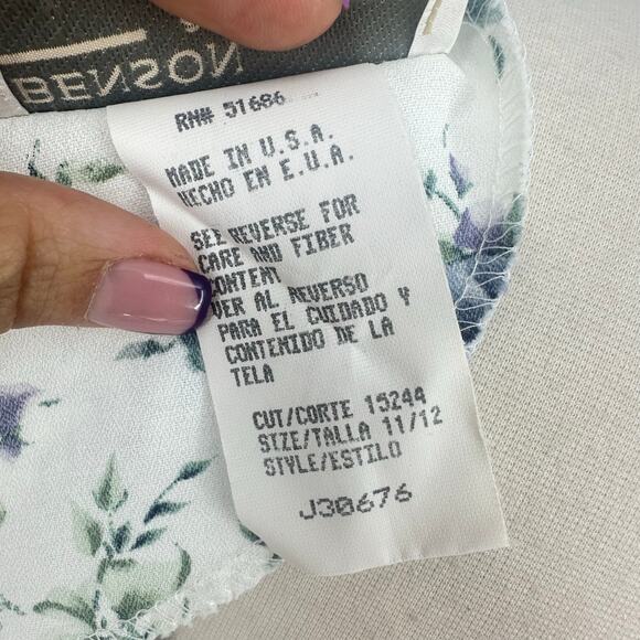 Vintage Benson Smith Midi Dress Sz 11/12 Floral Fitted Romantic Derby White Blue - Picture 4 of 16